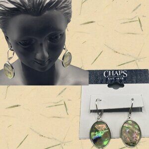 Chaps Abalone Oval Shaped Set in Silver-Tone Drop Leverback Closure Earrings
